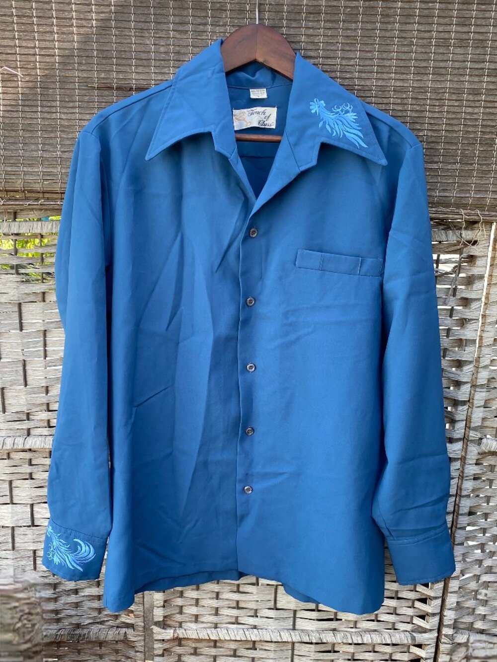 70s Touch Of Class Embroidered Western Leisure Shirt Blue Large VTG Wagoner Show